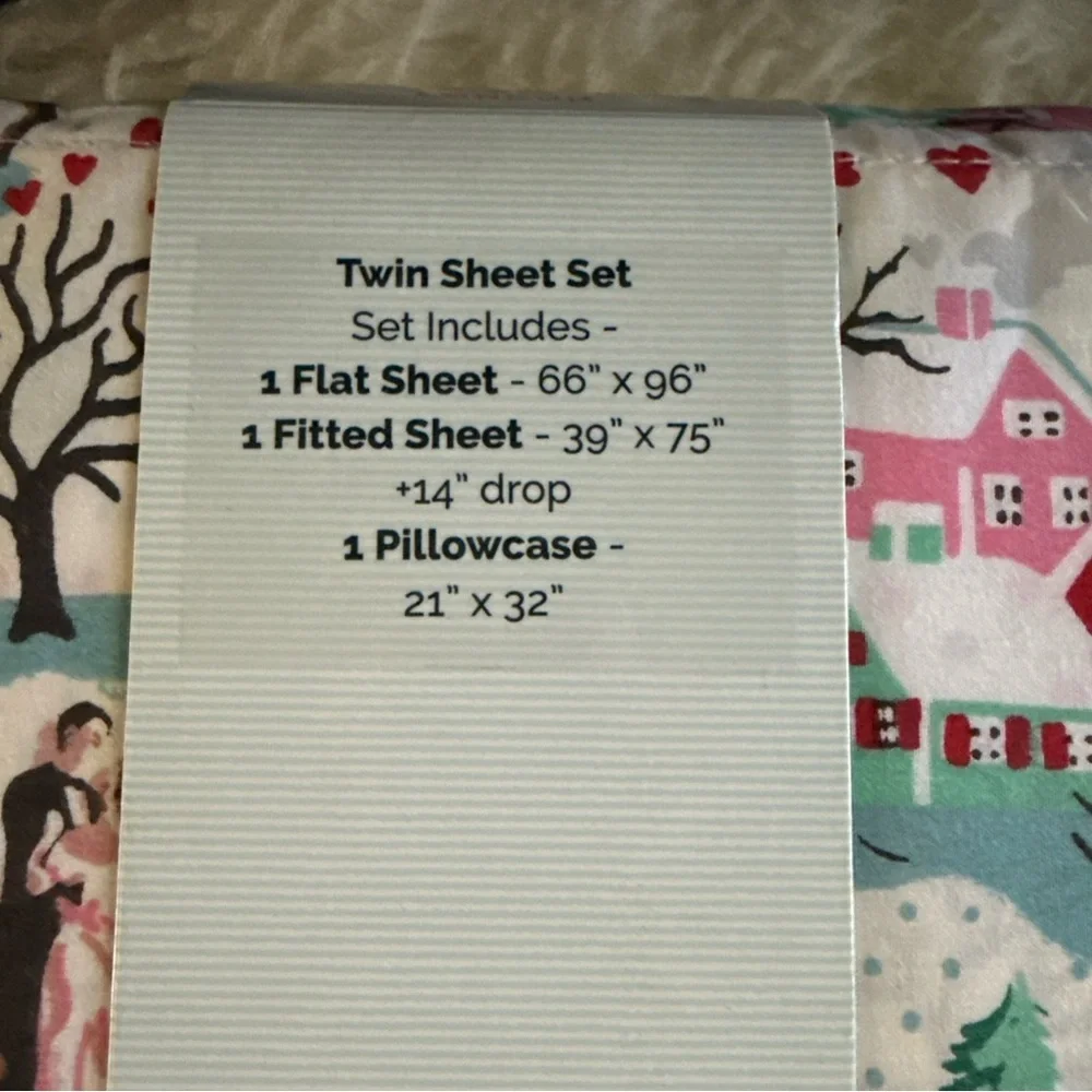 Cath Kidston White Holiday Village Print Twin Sheet Set